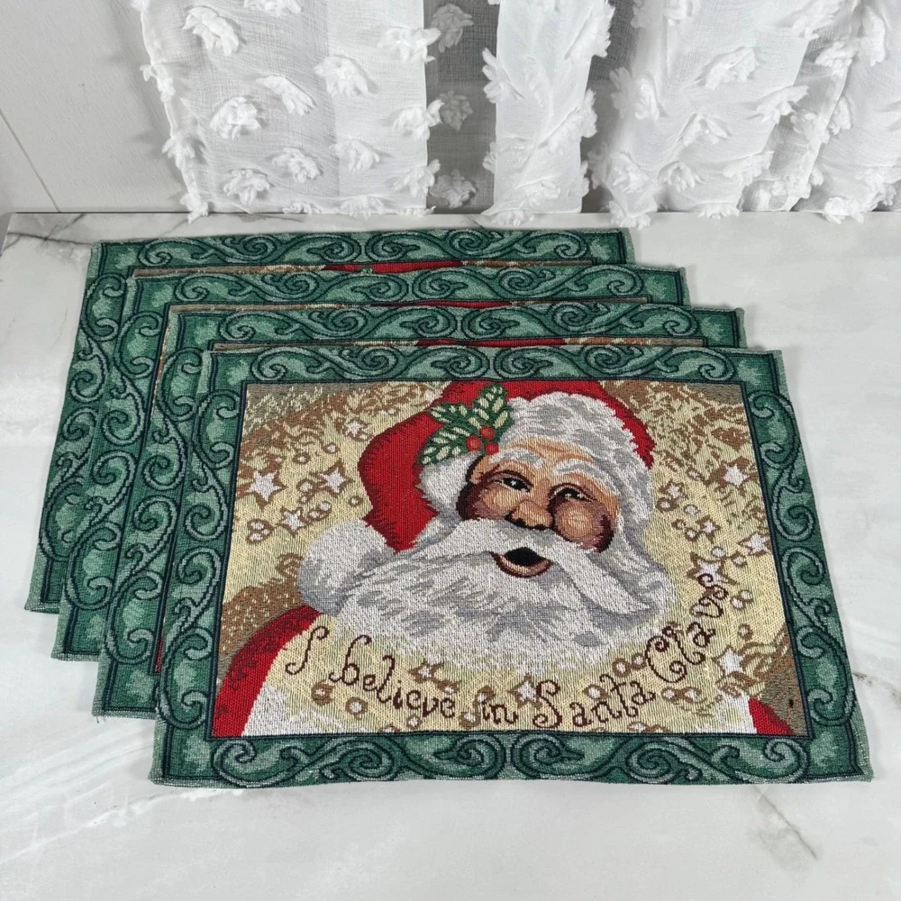 Set of 4 Christmas Tapestry Placemats I Believe in Santa Clause Holiday St. Nick